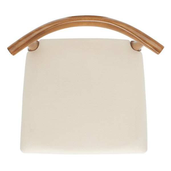 Wooden bar stool with a white cushion on a white background