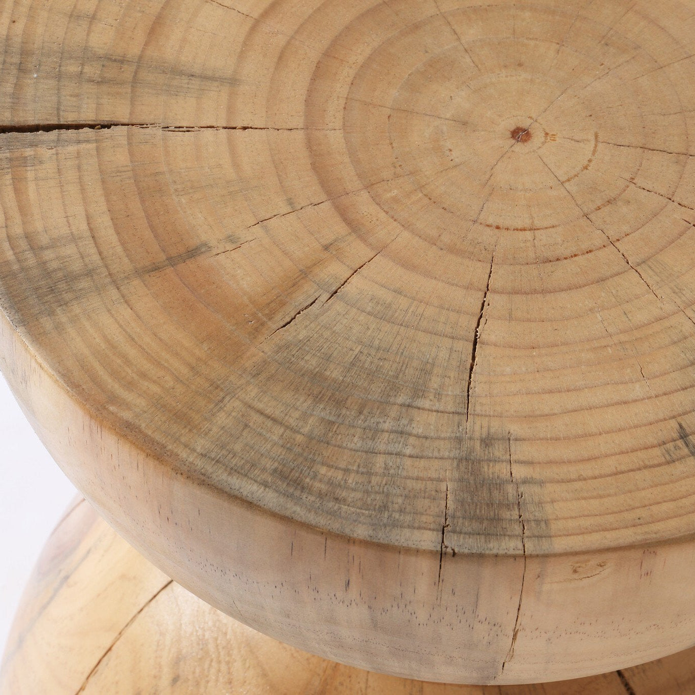Close-up of a wooden end tablewith visible growth rings