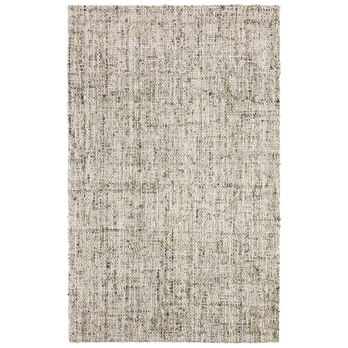 Textured area rug with a neutral color palette on a white background