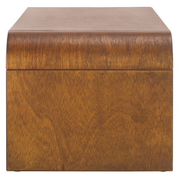 Wooden curved table with a smooth finish on a white background