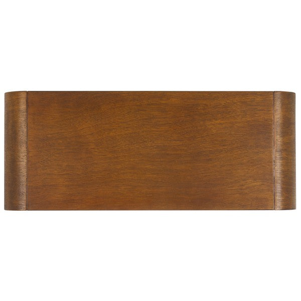 Wooden tabletop with a warm brown finish on a white background