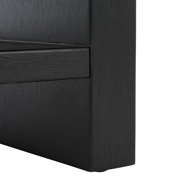 Close-up of a black rectangular coffee table on a white background