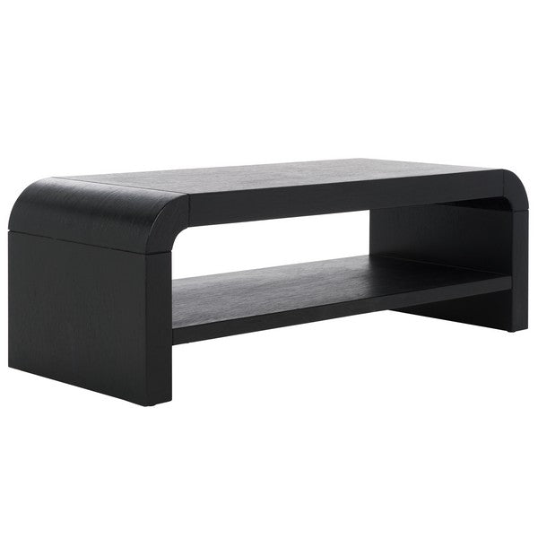 Black coffee table with a modern design on a white background