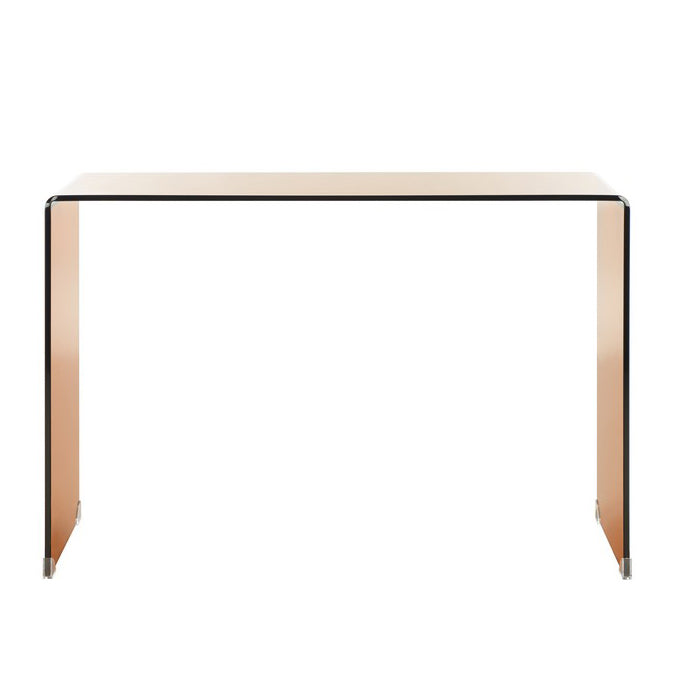 Modern amber-colored console table with on a white background
