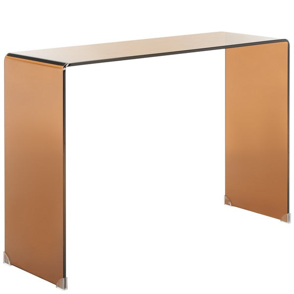 Modern console table with a glass frame on a white background