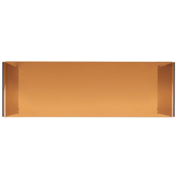 Modern console table with a brown glass frame on a white background