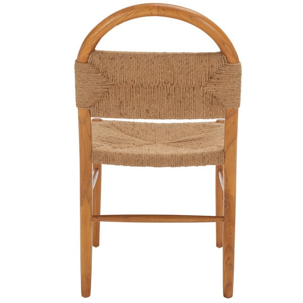 Wooden chair with woven seat and backrest on a white background