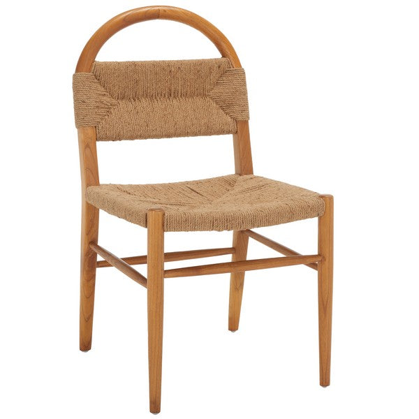 Wooden chair with woven seat and backrest on a white background