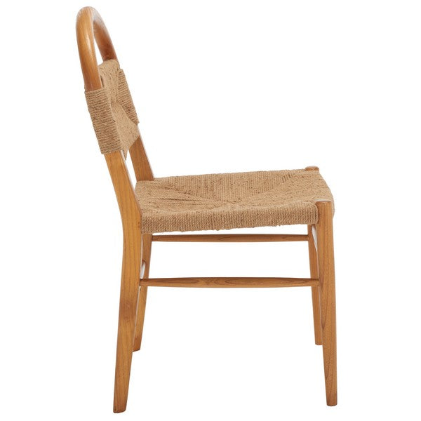 Wooden chair with woven seat and backrest on a white background