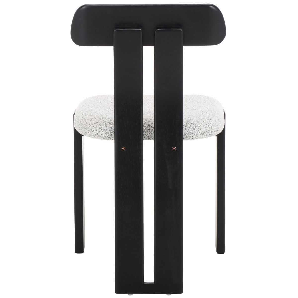 Black chair with a white cushioned seat on a white background