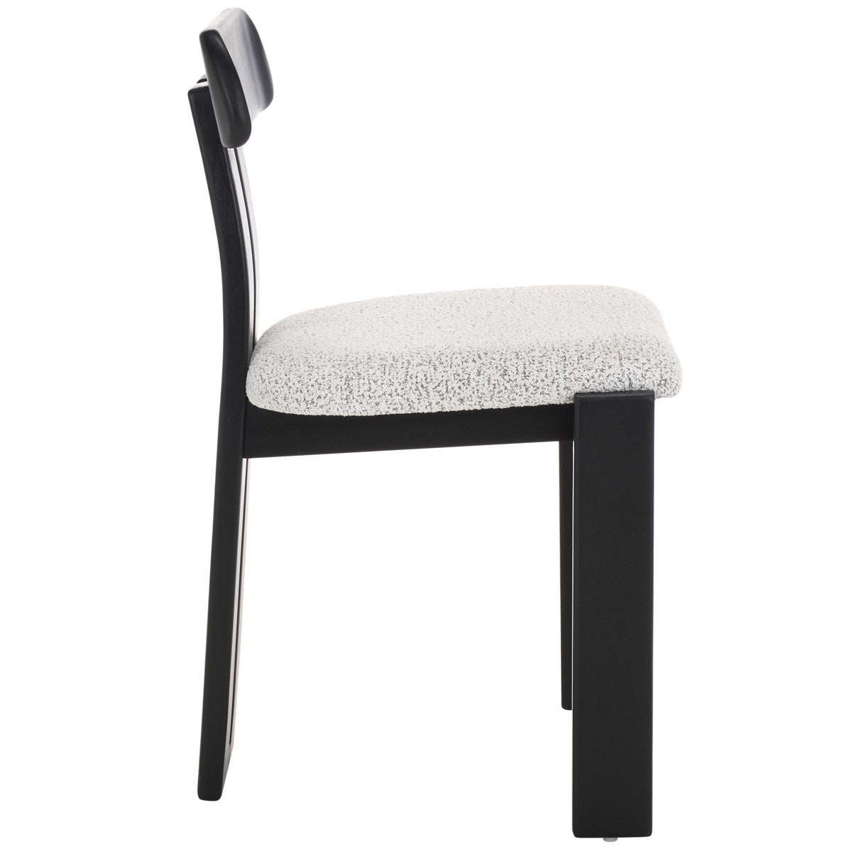 Black chair with a white cushioned seat on a white background