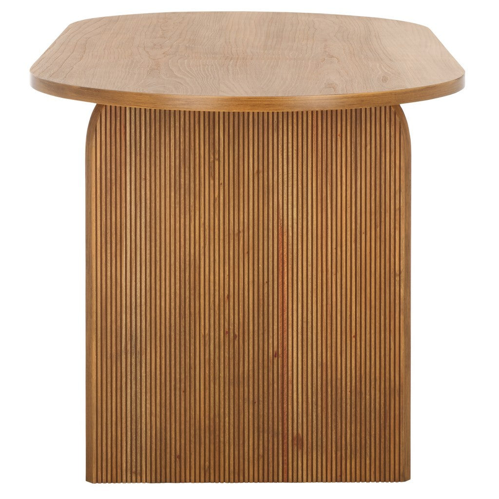 Wooden side table with a ribbed texture on a white background