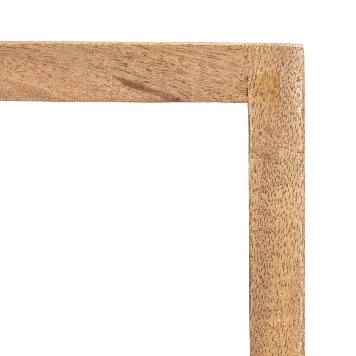 Close-up of a wooden frame corner on a white background