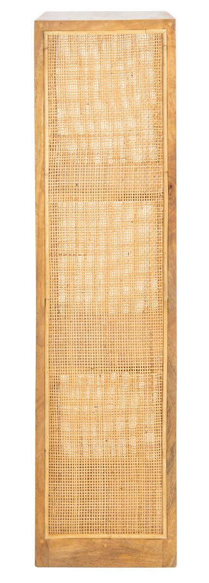 Tall vertical wooden panel with woven design on a white background