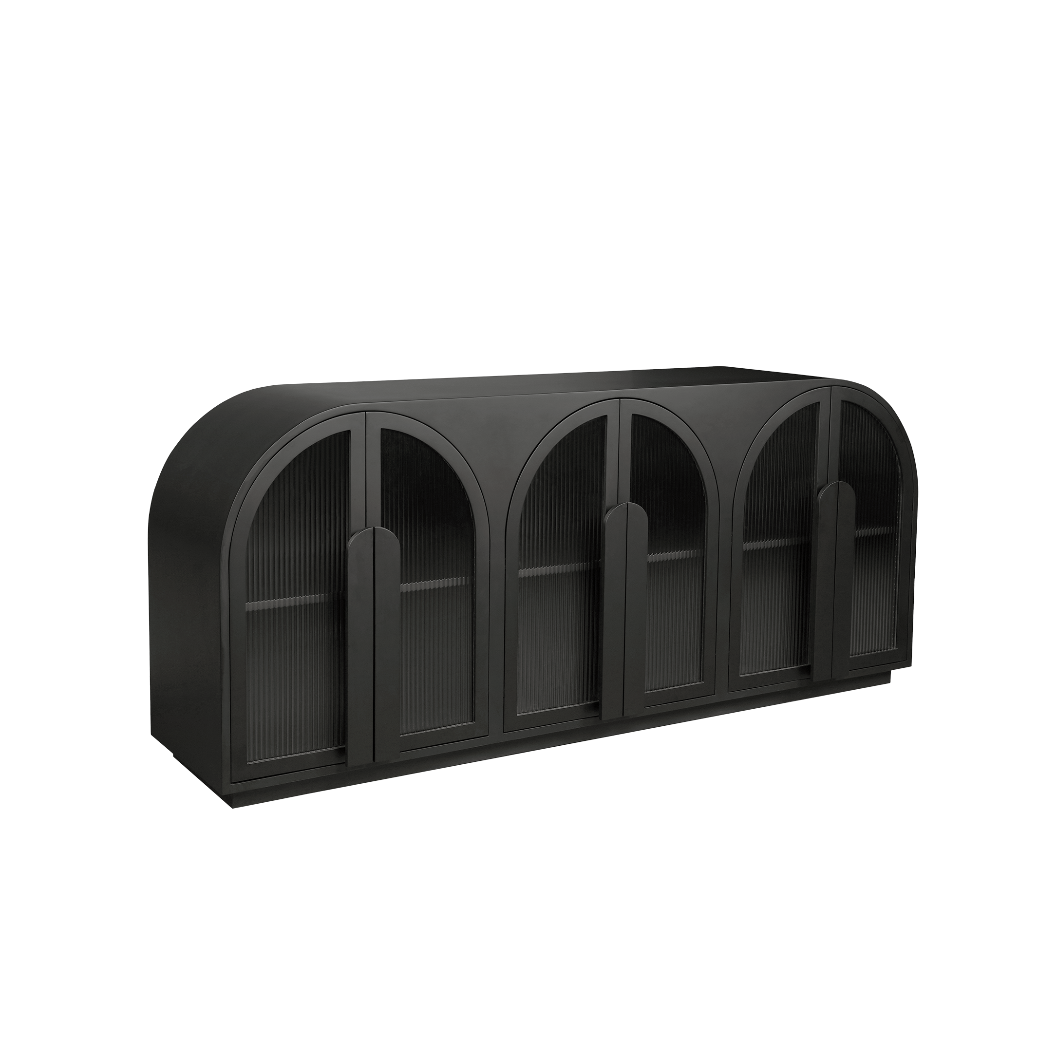 Black storage unit with multiple compartments on a white background