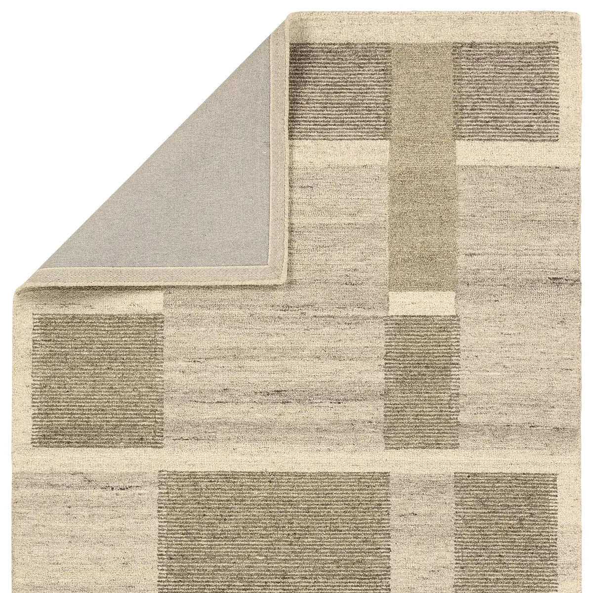 Textured area rug with geometric pattern on a white background