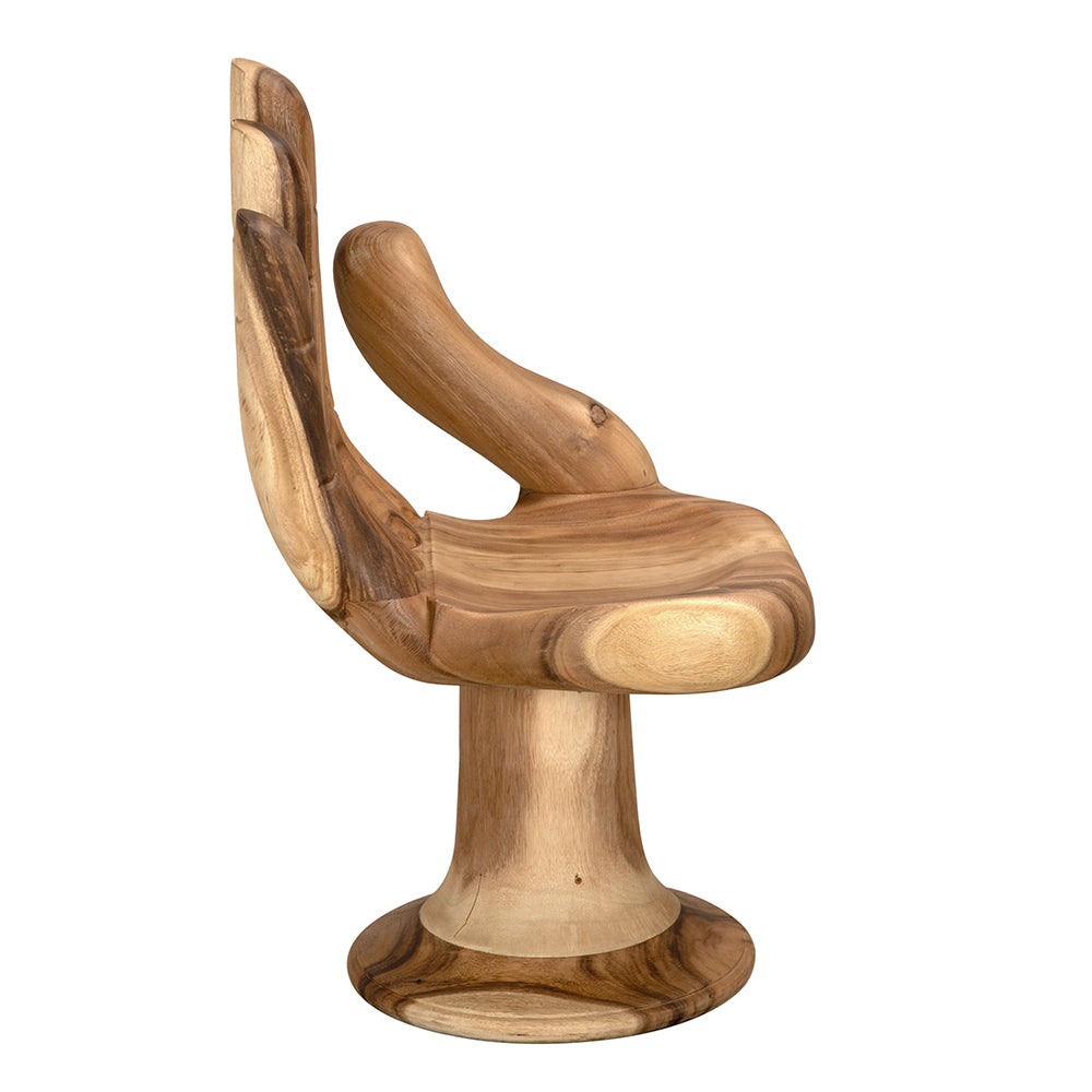 Wooden chair with a unique design on a white background