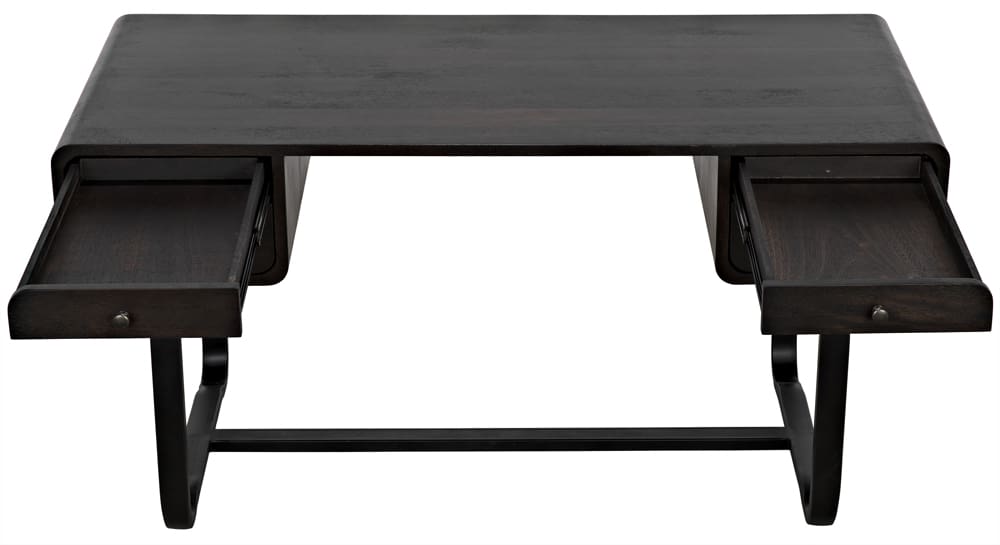Modern writing desk in ebony walnut finish with rounded legs