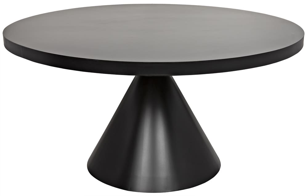 Round table with a dark top and black base