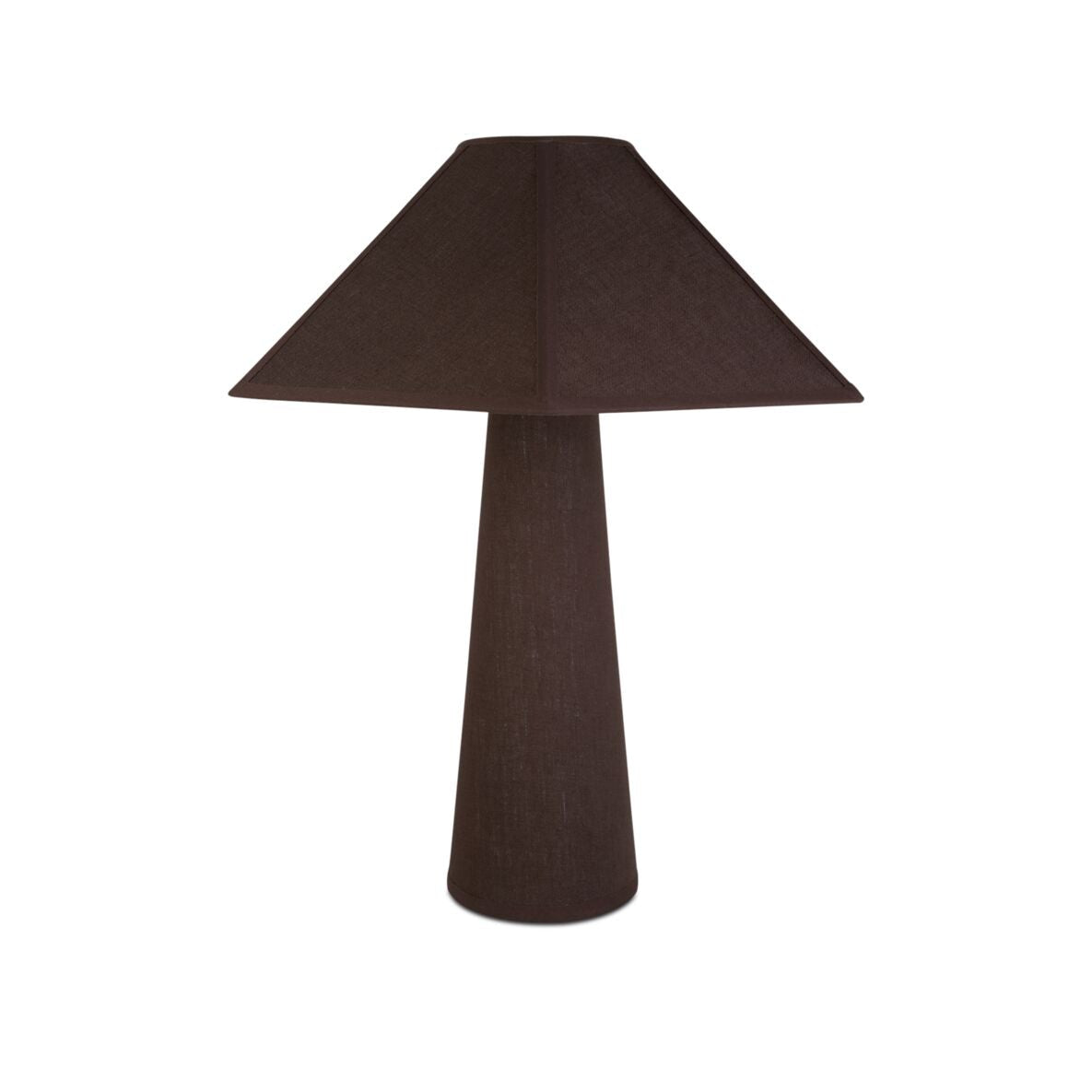 Table lamp wrapped in a dark brown fabric