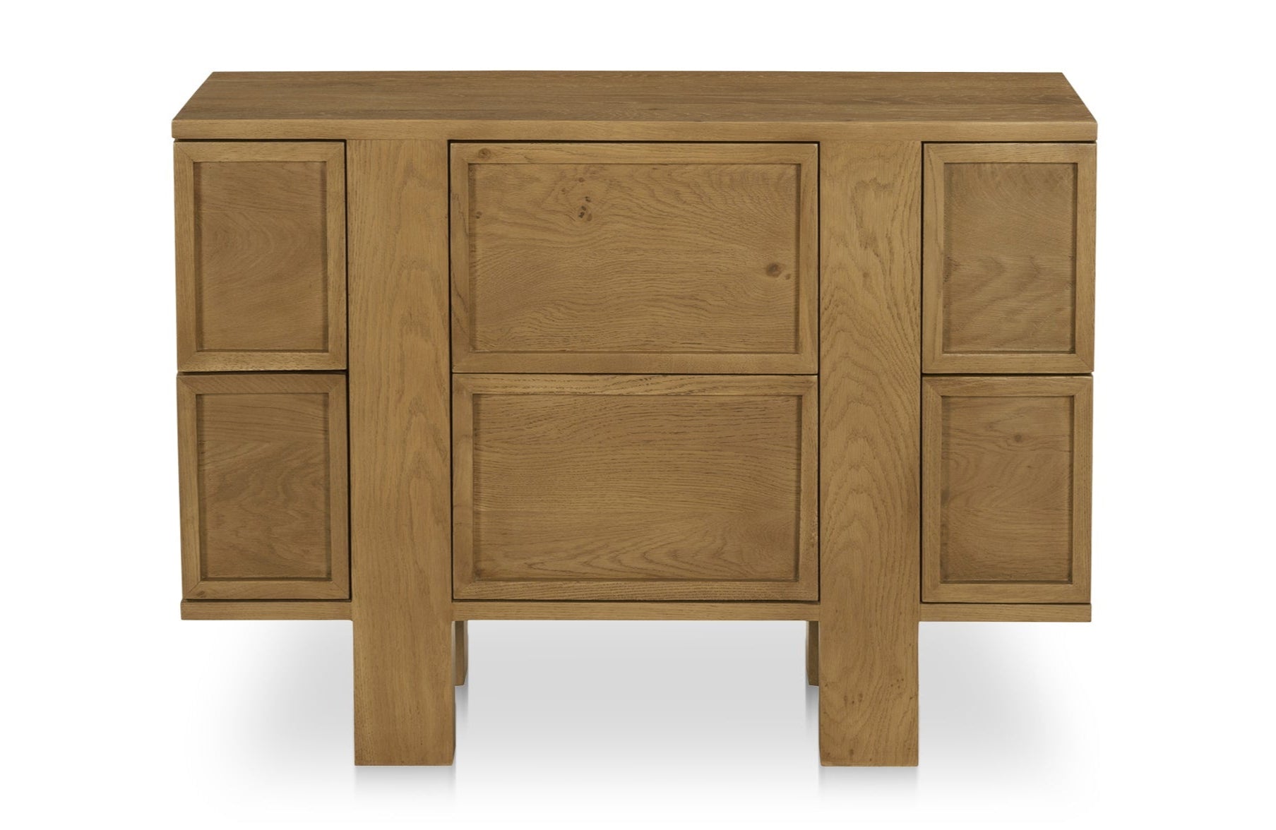 Wooden sideboard with multiple doors on a white background