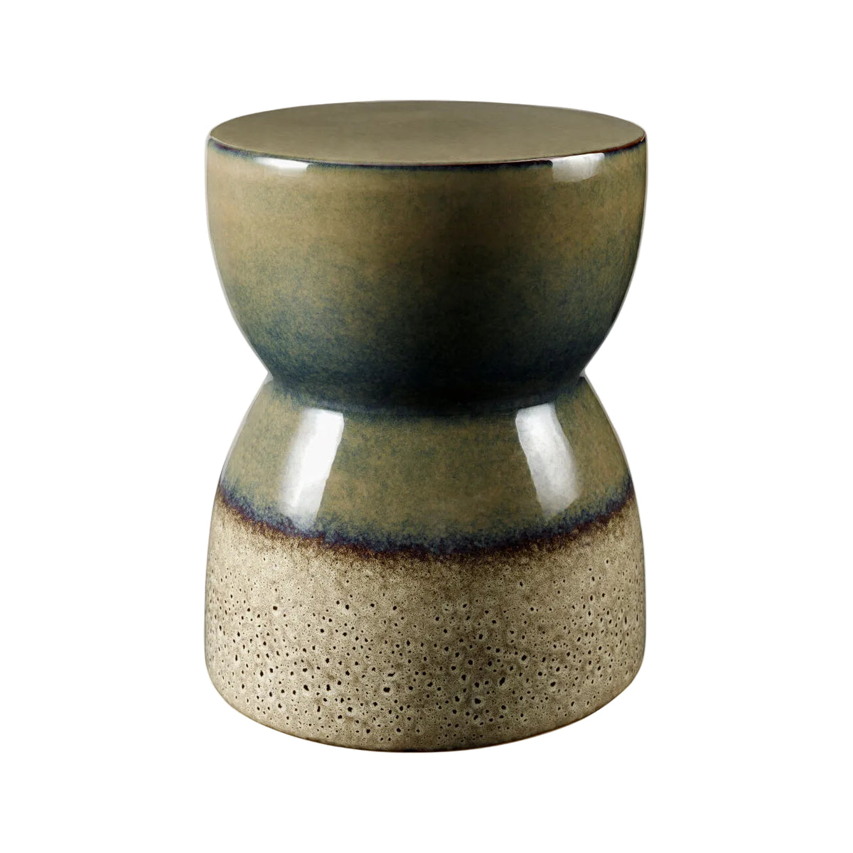 Ceramic stool with two-tone design on a white background