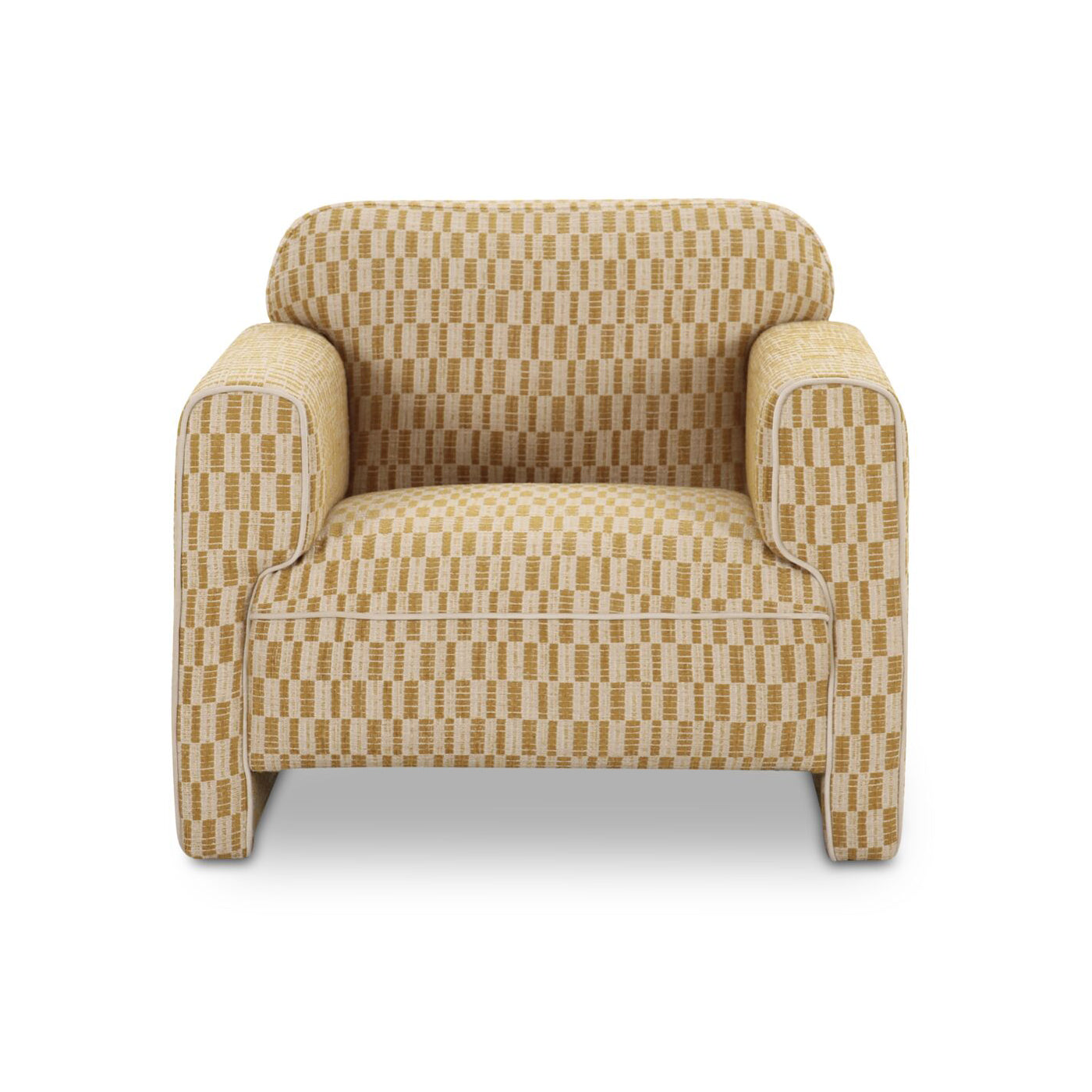 Patterned chartreuse armchair on a white background