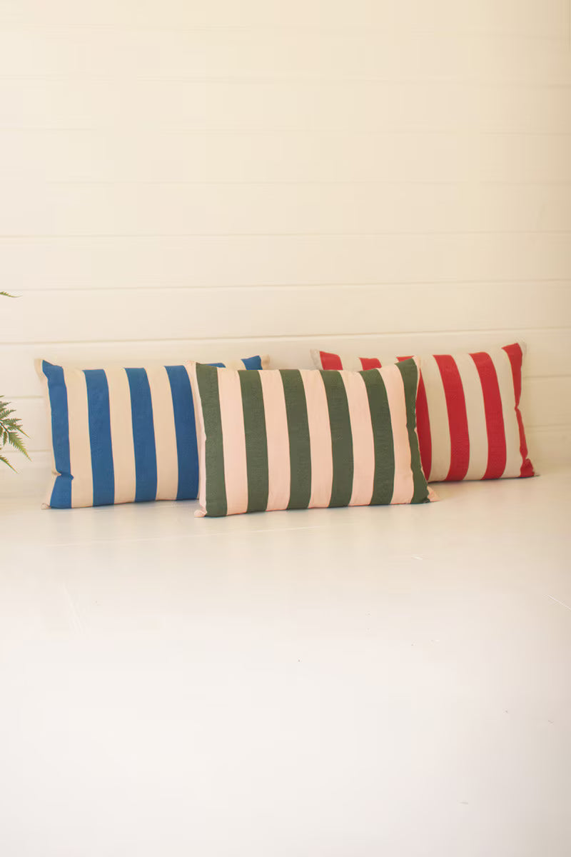 Set of 3 Canvas Printed Striped Pillows