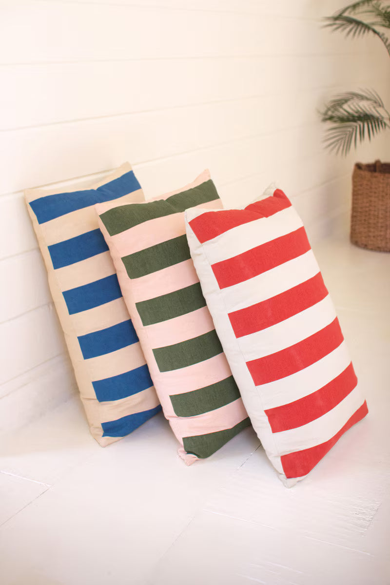 Set of 3 Canvas Printed Striped Pillows