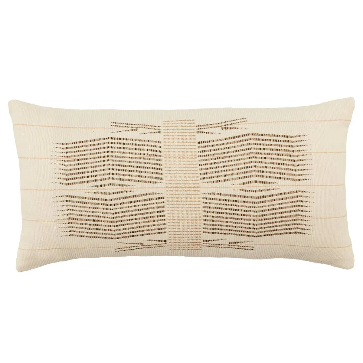 Beige pillow with wavy black pattern on a white background