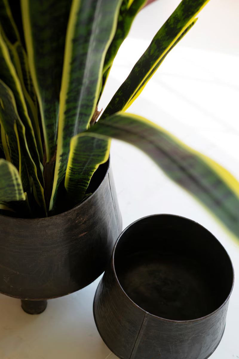Set of 2 Hand-Hammered Iron Planters with Legs