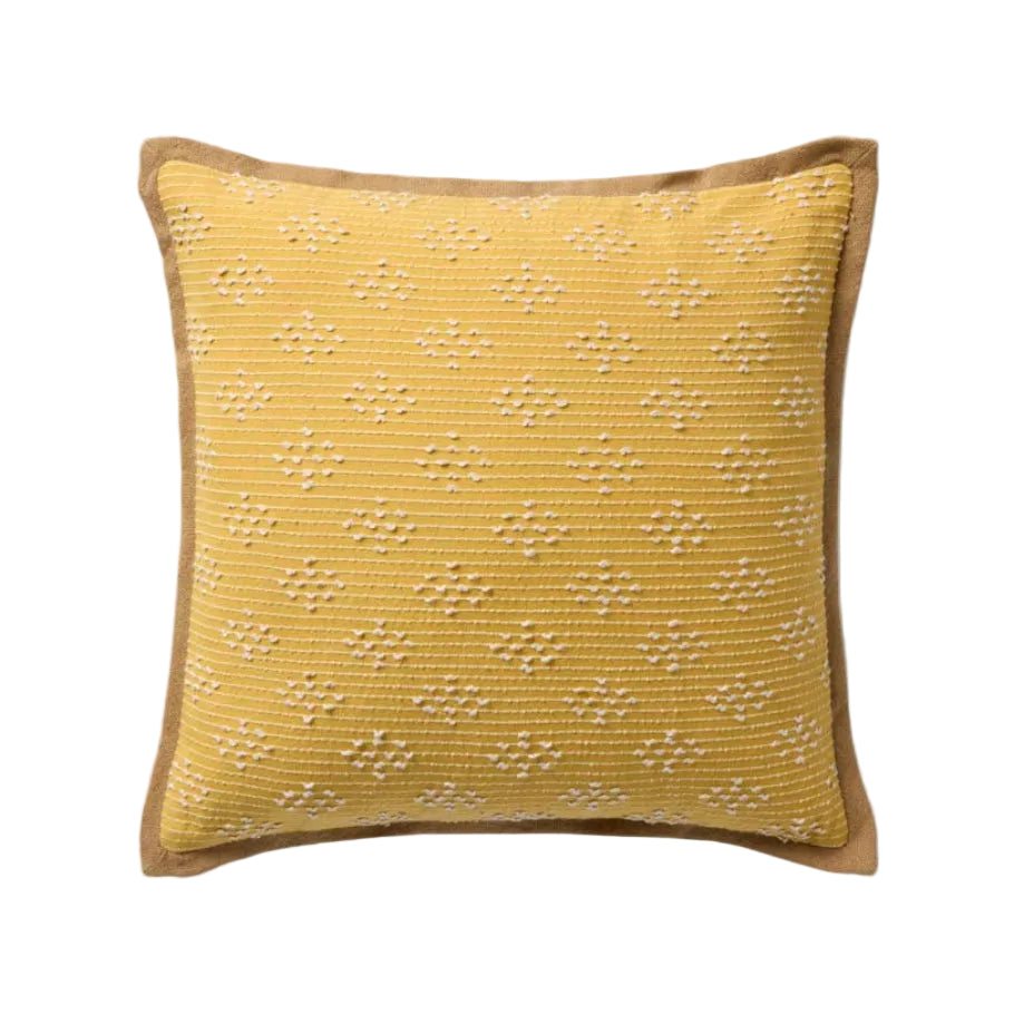 Yellow outdoor textured pillow on a white background