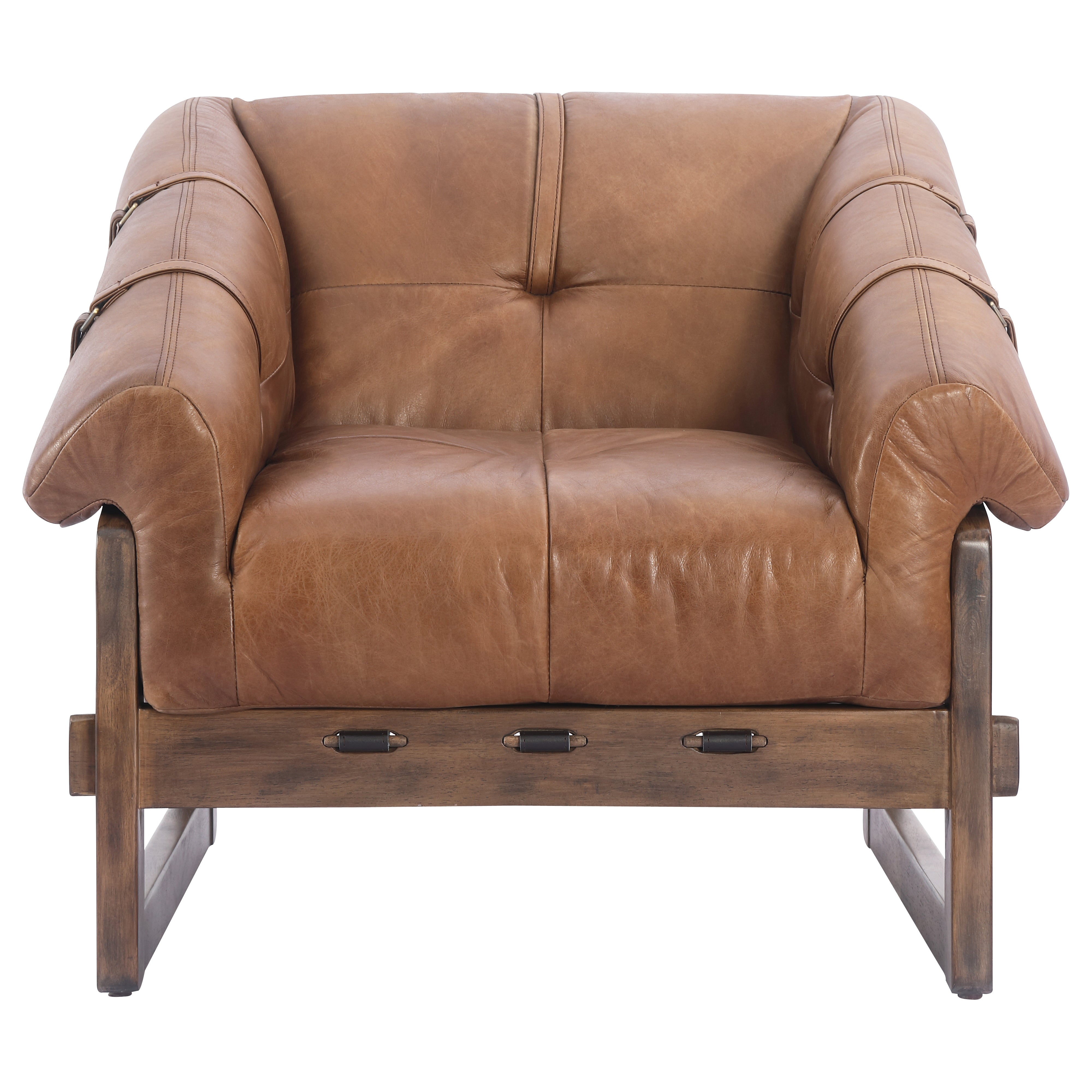 Brown leather armchair on a white background