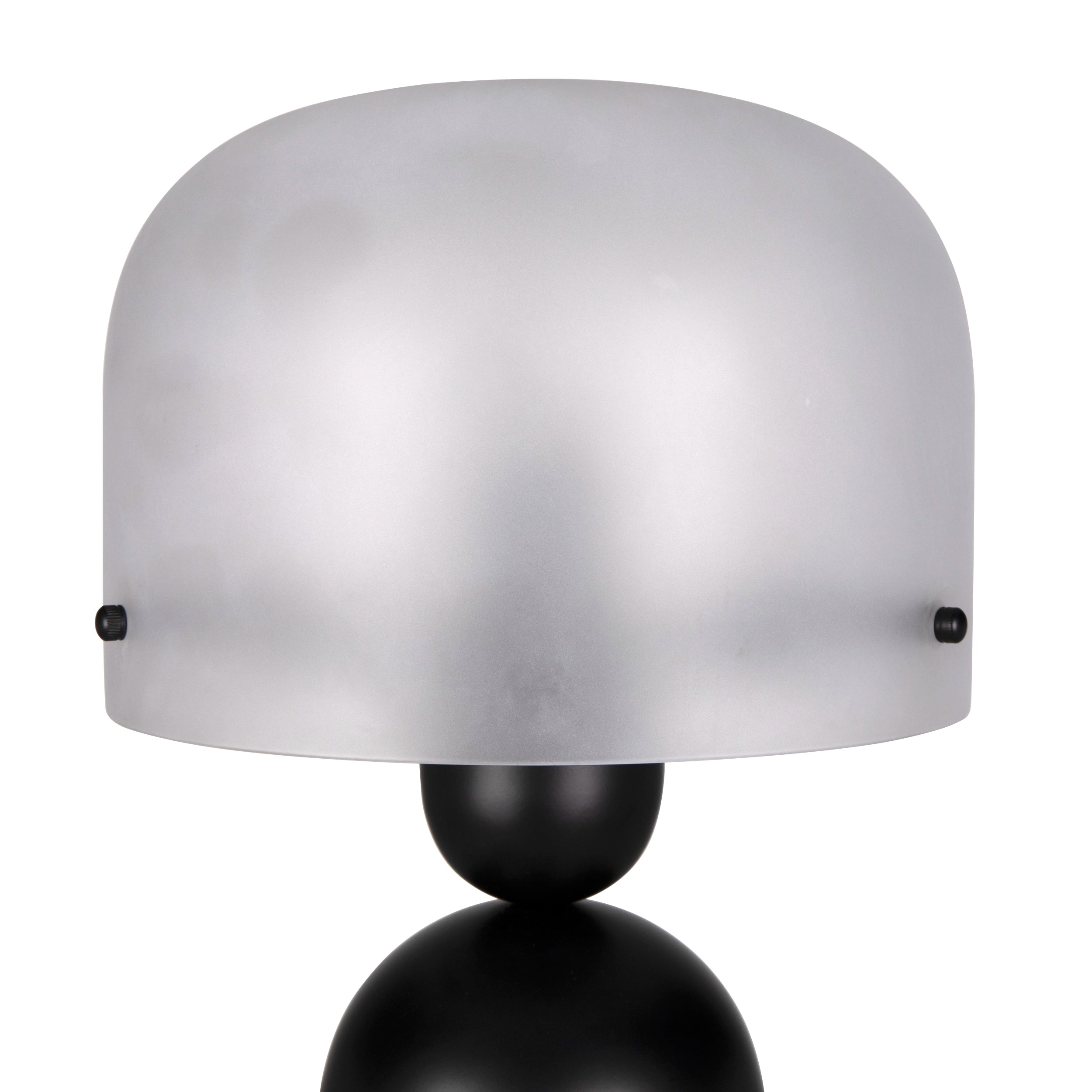 Modern table lamp with a frosted shade on a white background