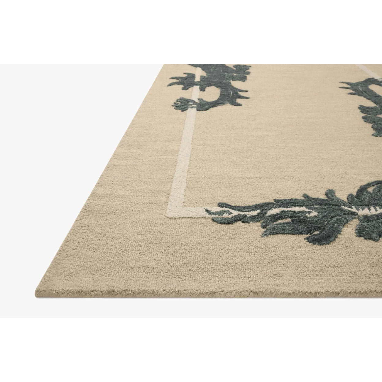 Beige rug with black dragon patterns on a white background