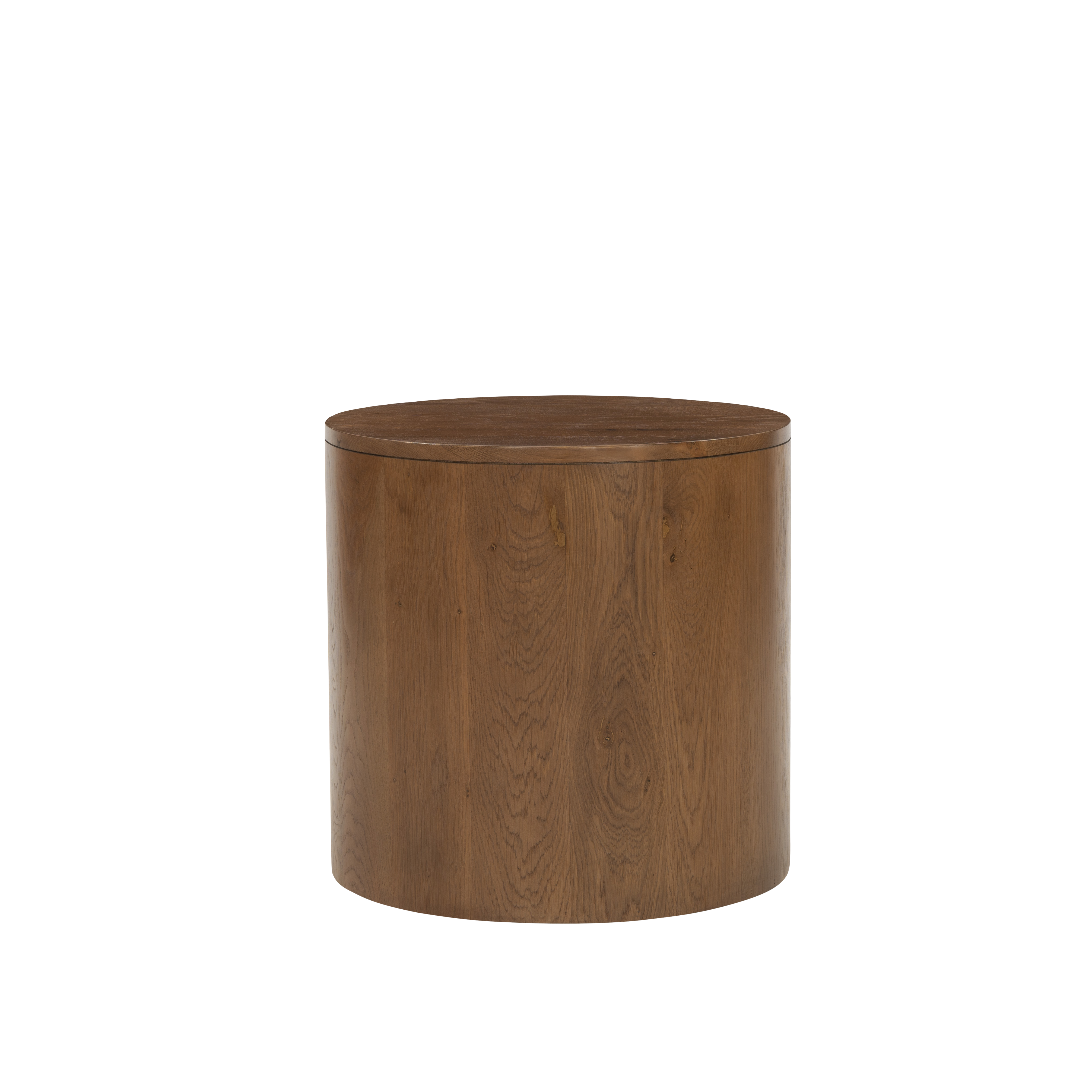 Wooden side table with a drawer on a white background