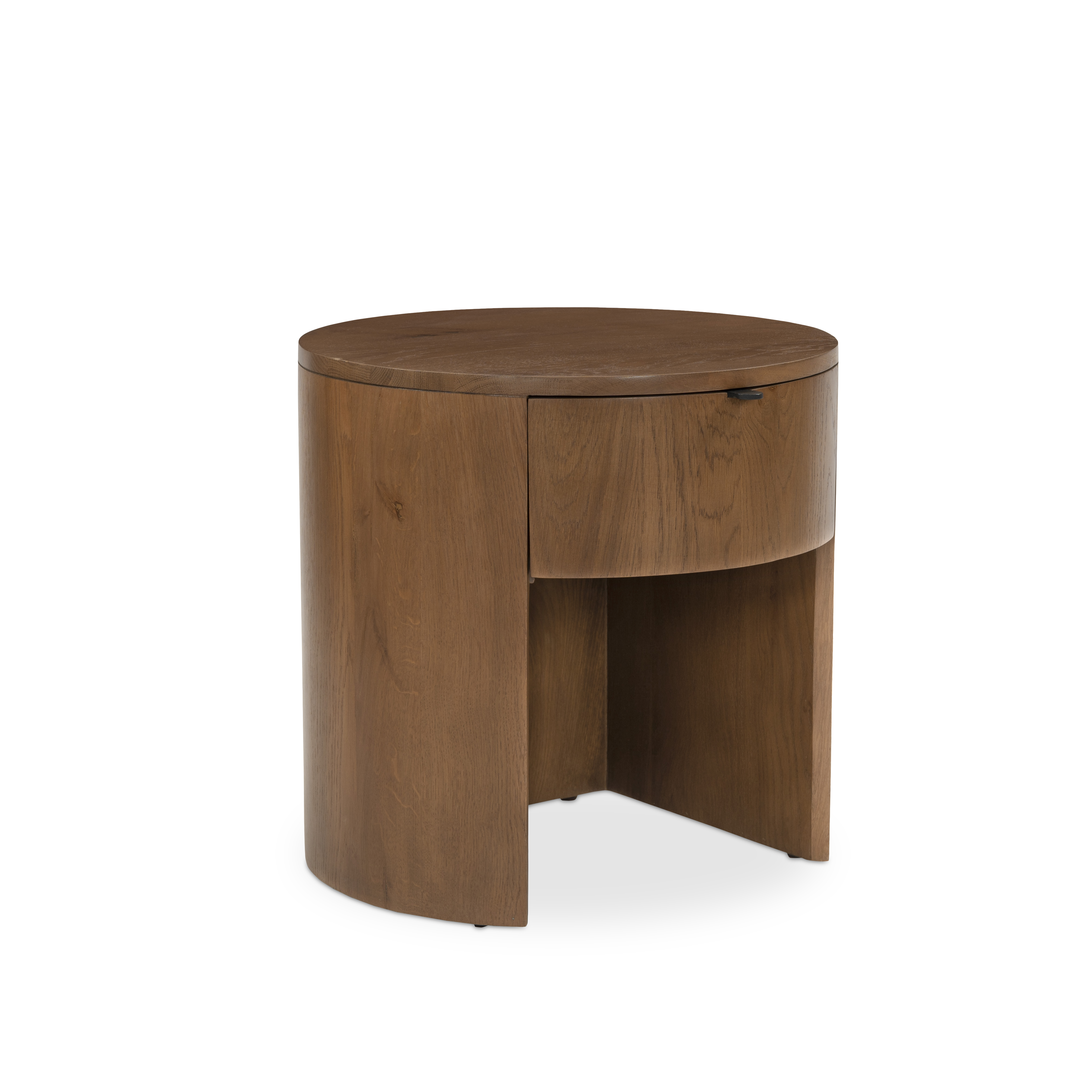 Wooden side table with a drawer on a white background
