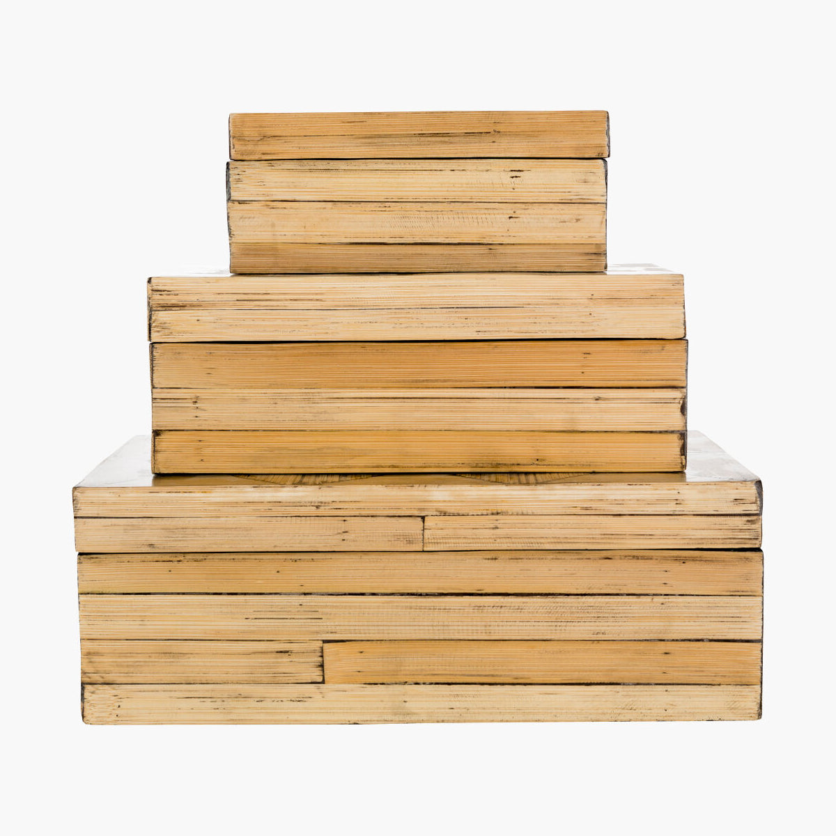 Stack of wooden boxes on a white background