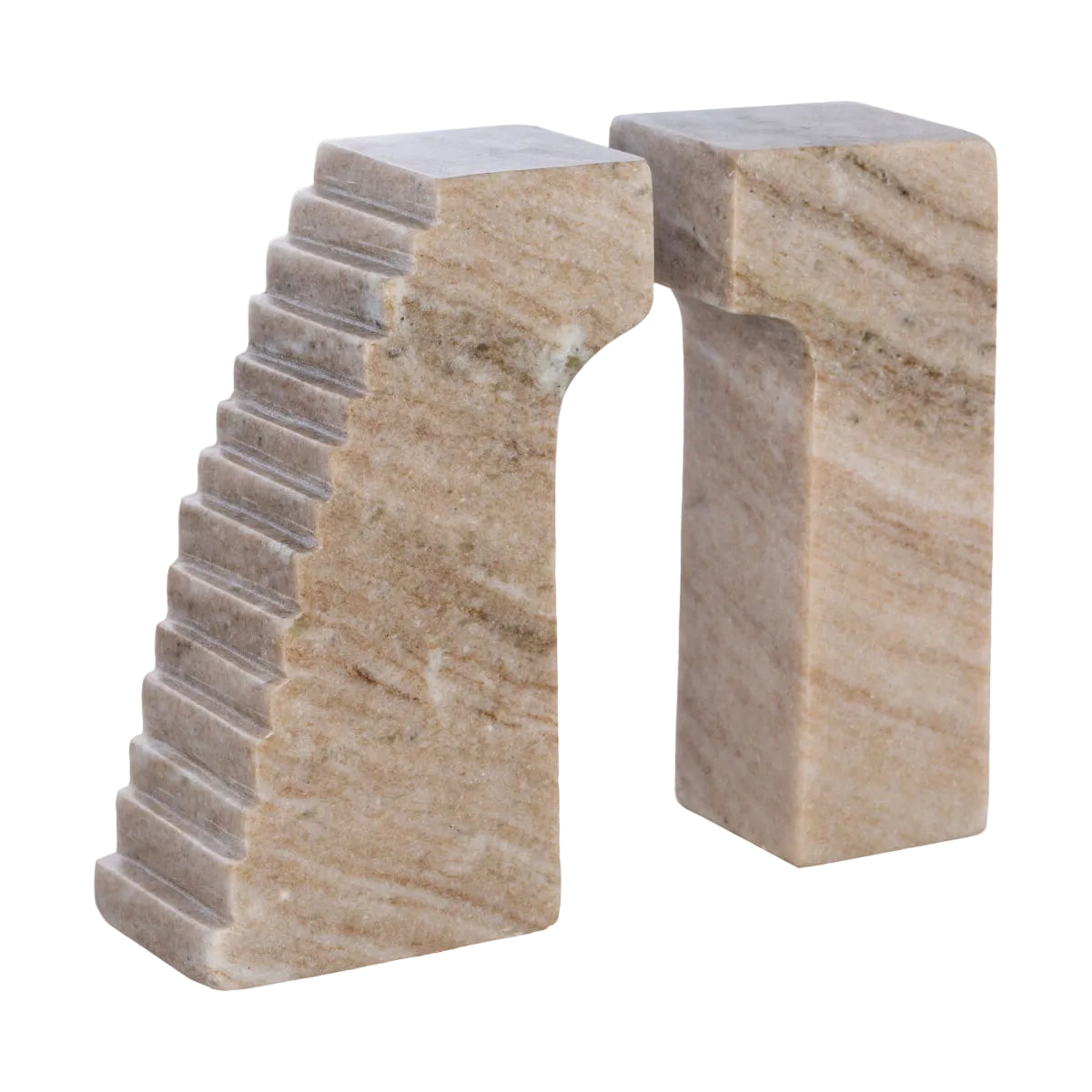 Beige stone arch bookends on a white background