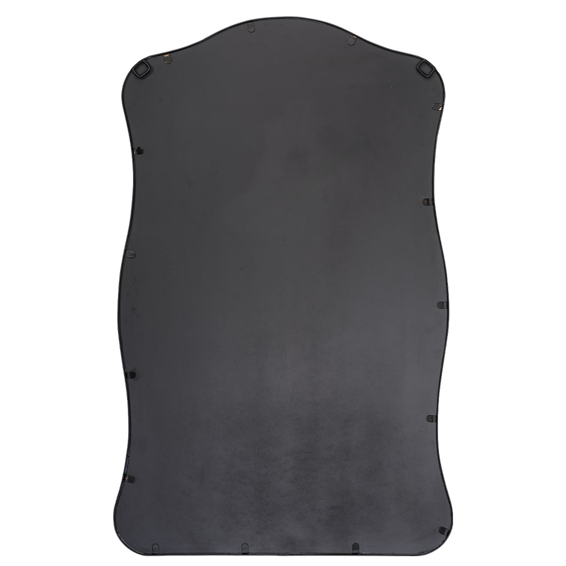 Back of black iron wavy mirror with D-loops