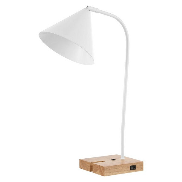 White lamp with wooden base on a white background