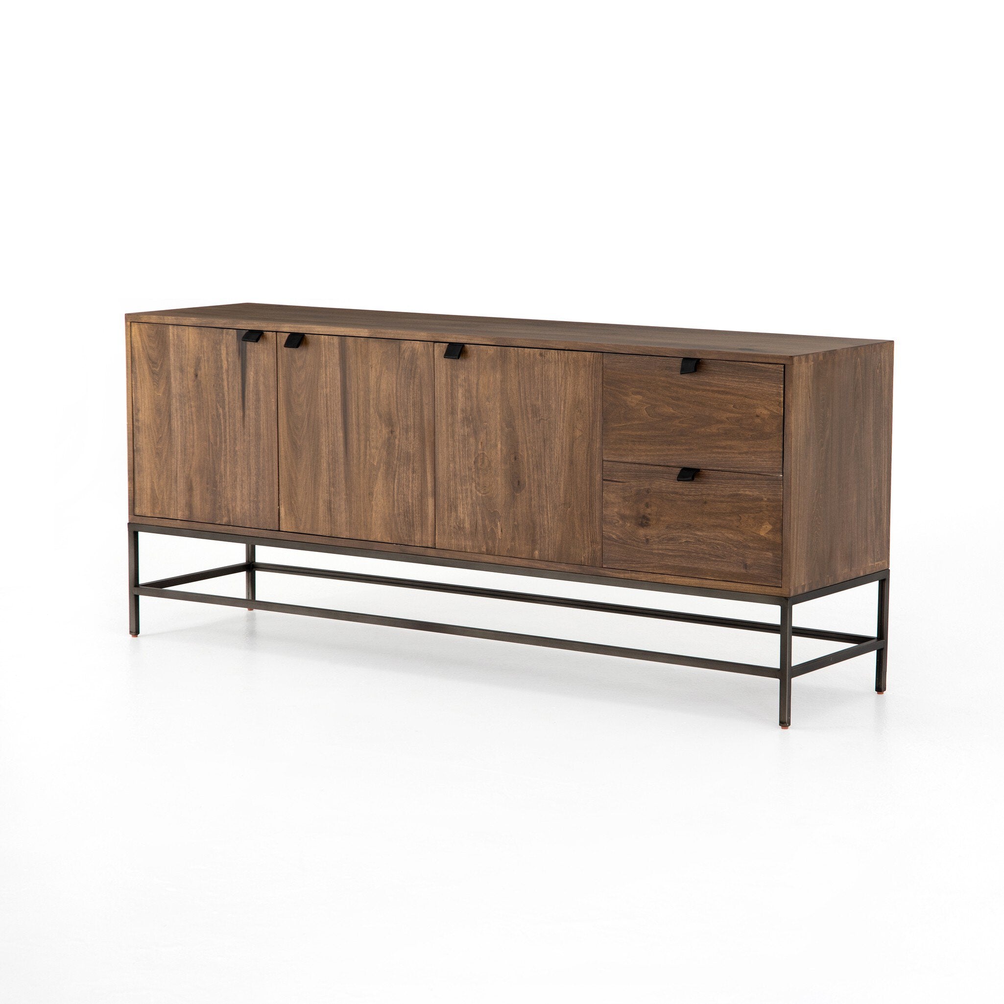 Wooden sideboard with metal legs on a white background
