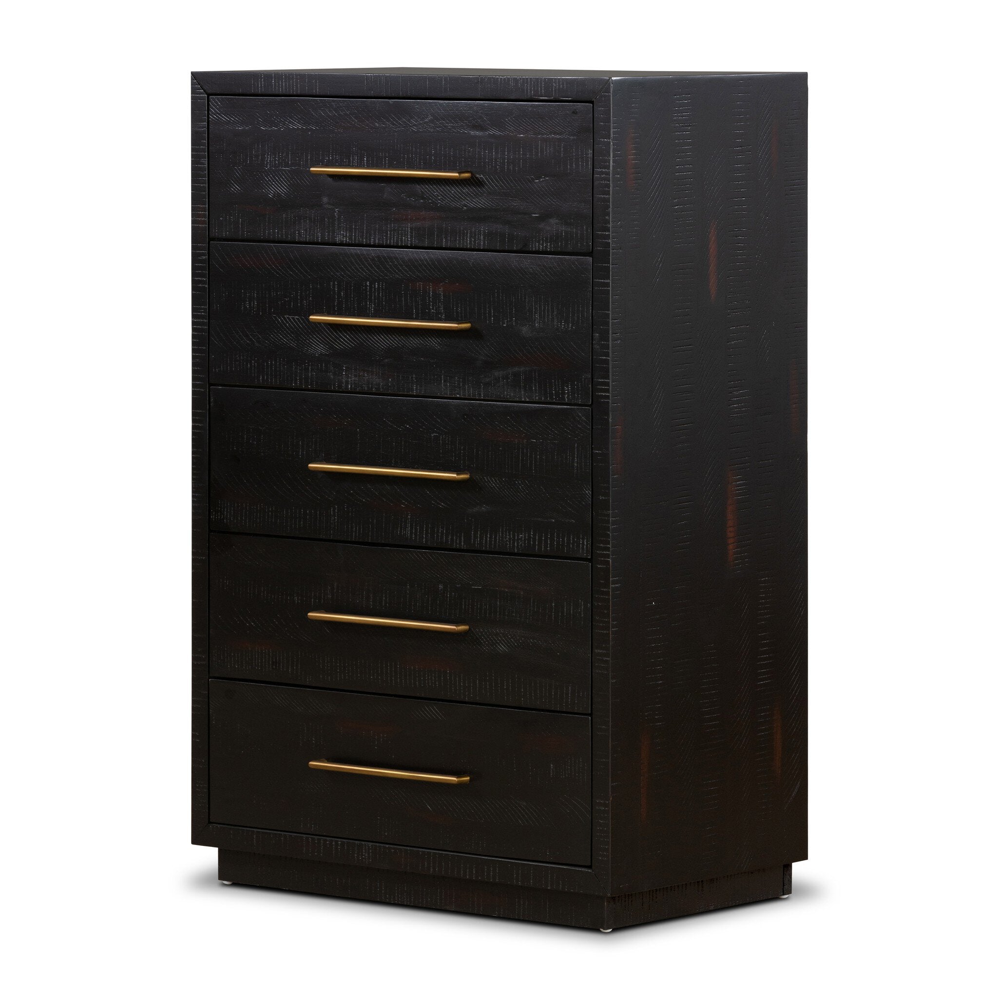 Contemporary dresser in black wood with spacious drawers and gold hardware