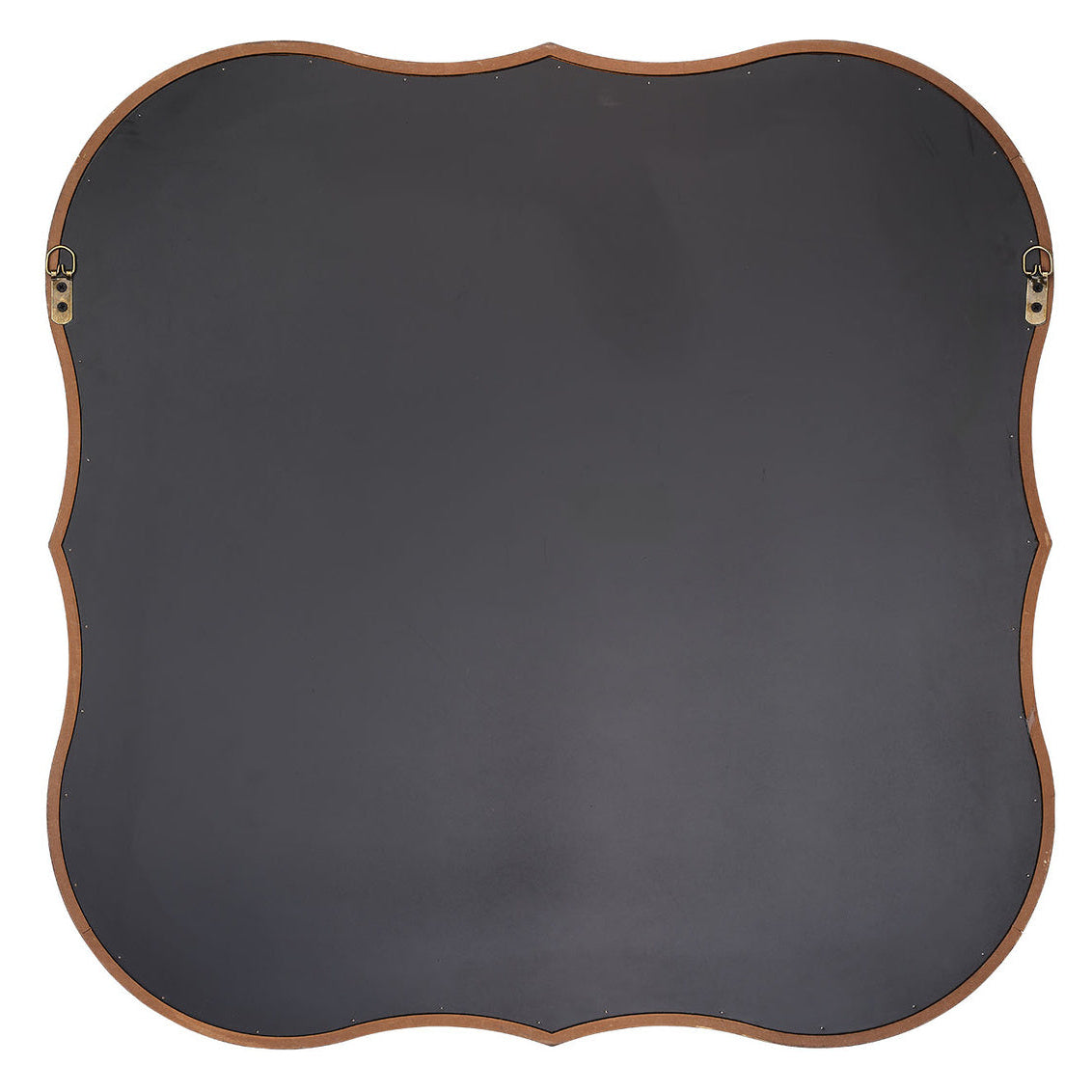 Back view of a decorative wall mirror with d-loops hanging hardware