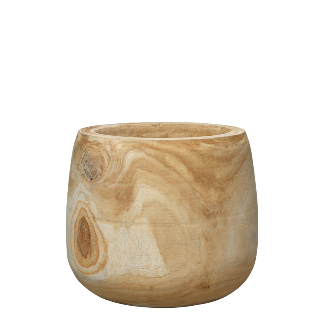 Wooden planter with a natural grain pattern on a white background