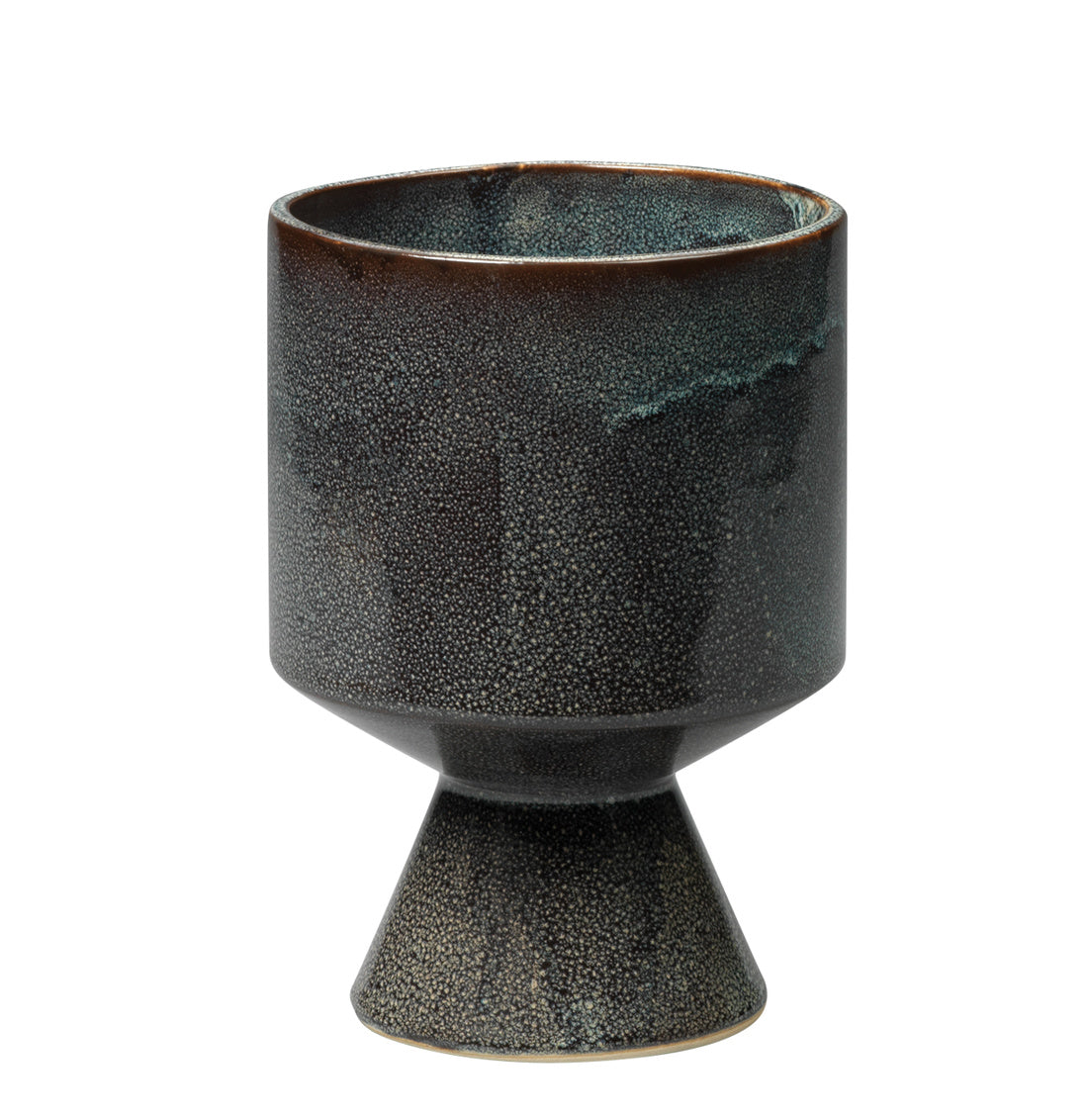 Black green textured ceramic cup on a white background