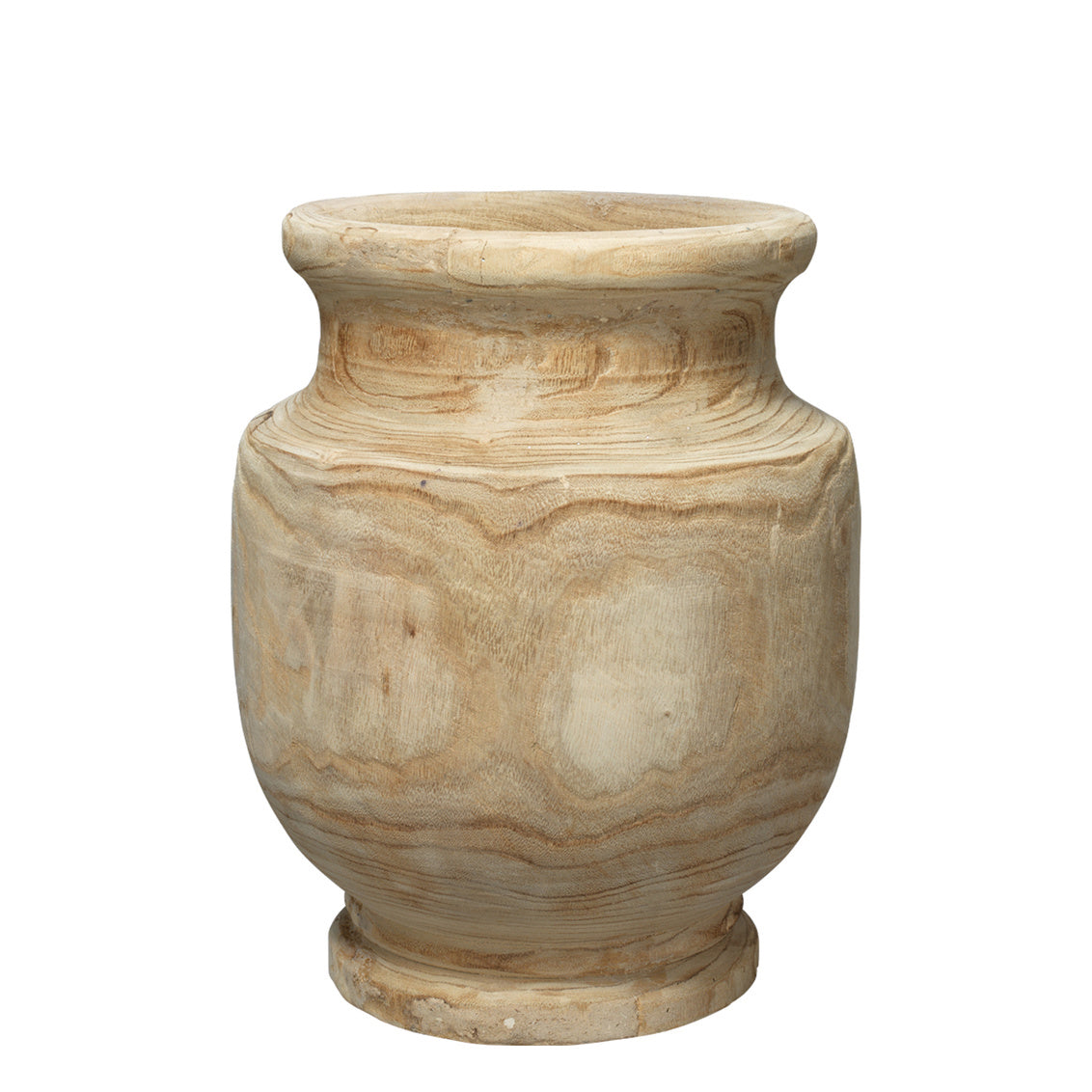 Beige stone urn on a white background