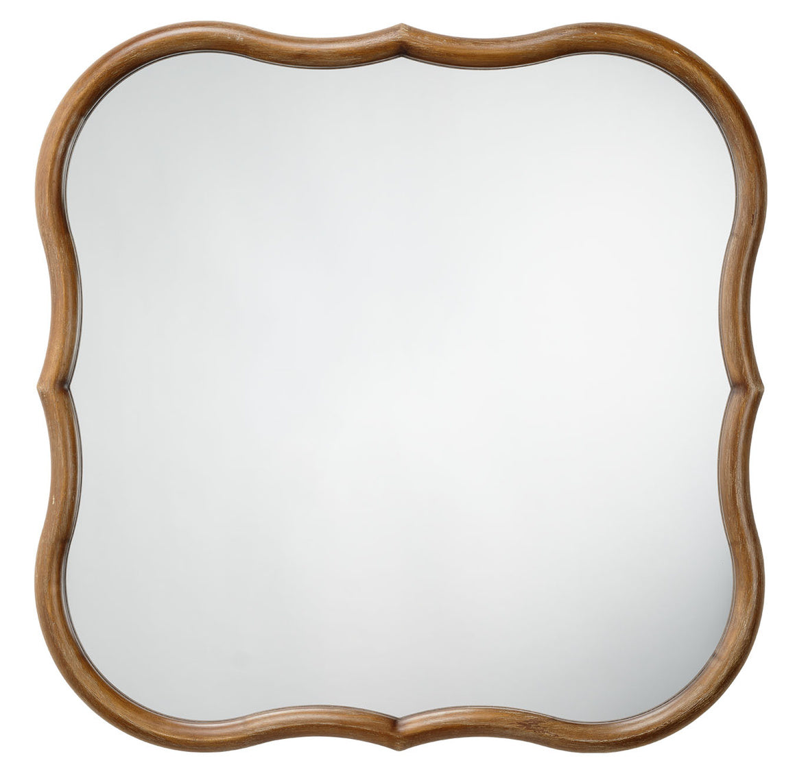 Decorative mirror with a wooden frame on a white background
