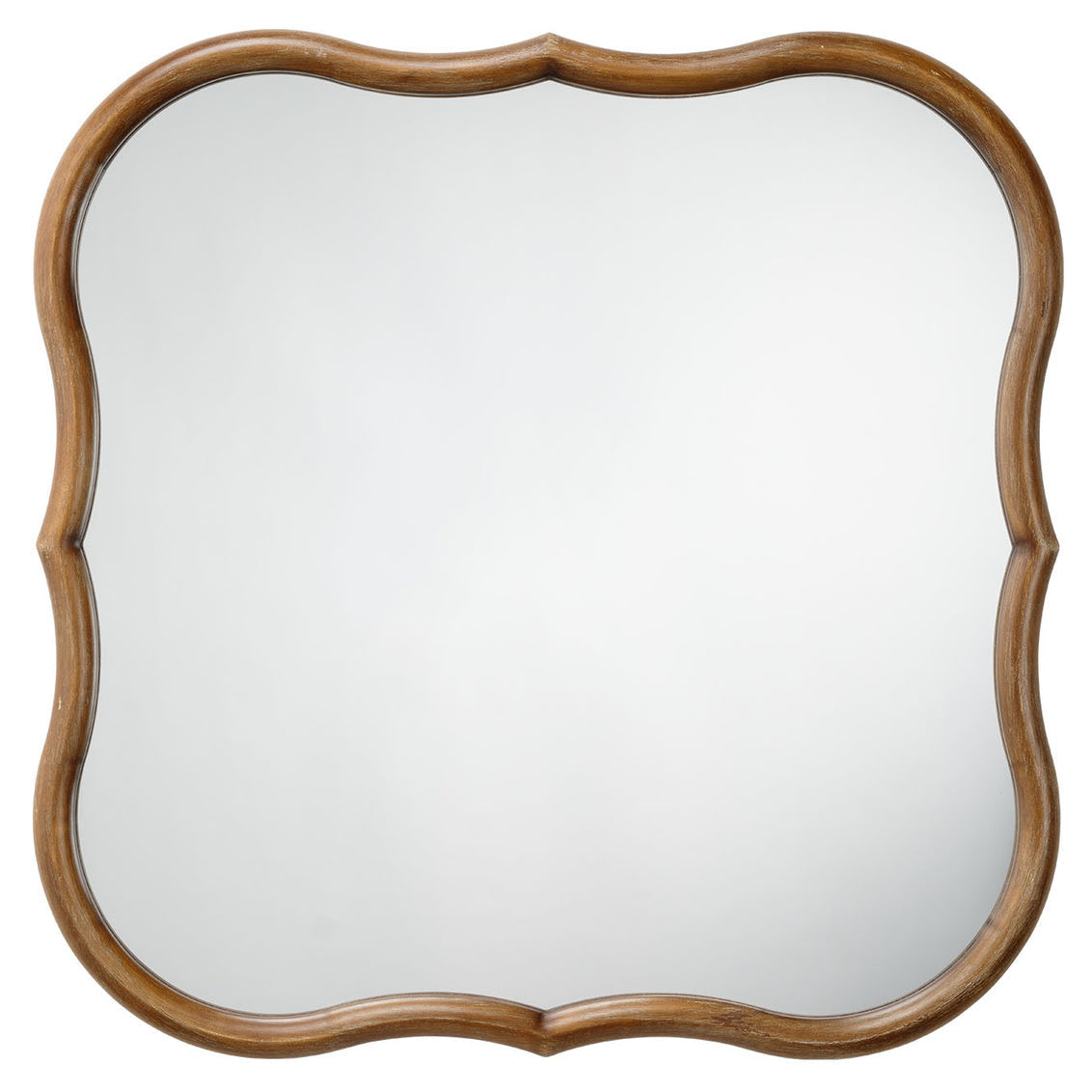 Decorative mirror with a wooden frame on a white background
