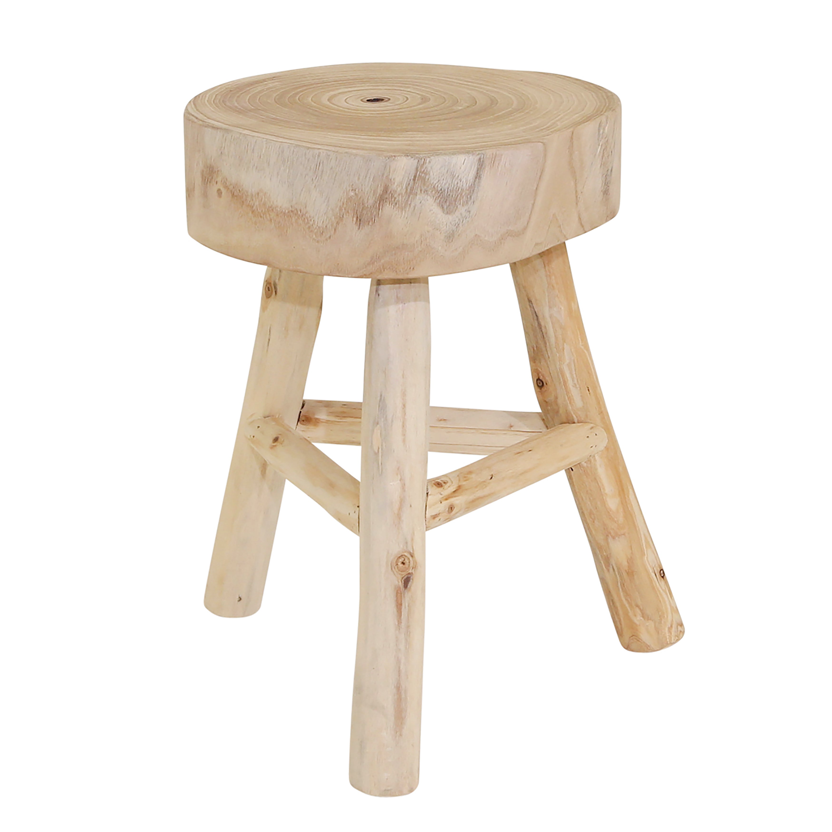 Wooden stool with a round seat on a white background